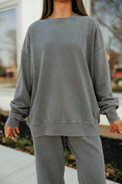 NEW!! "Off Duty" Rhinestone Sweatshirt in Grey
