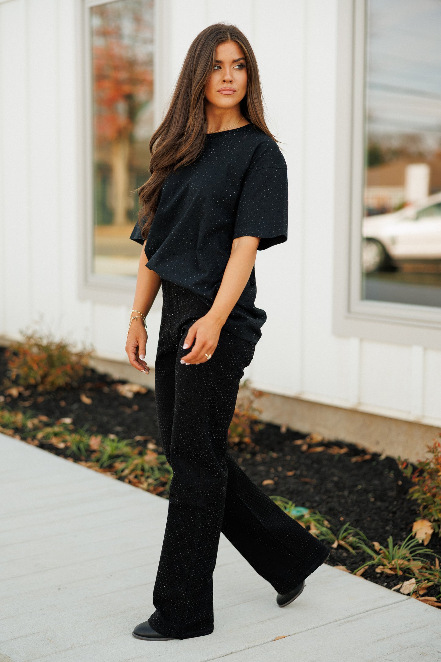 NEW!! "Brooklyn" Acid Wash Rhinestone Tee in Black