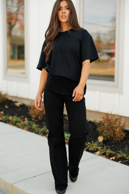 NEW!! "Brooklyn" Acid Wash Rhinestone Tee in Black