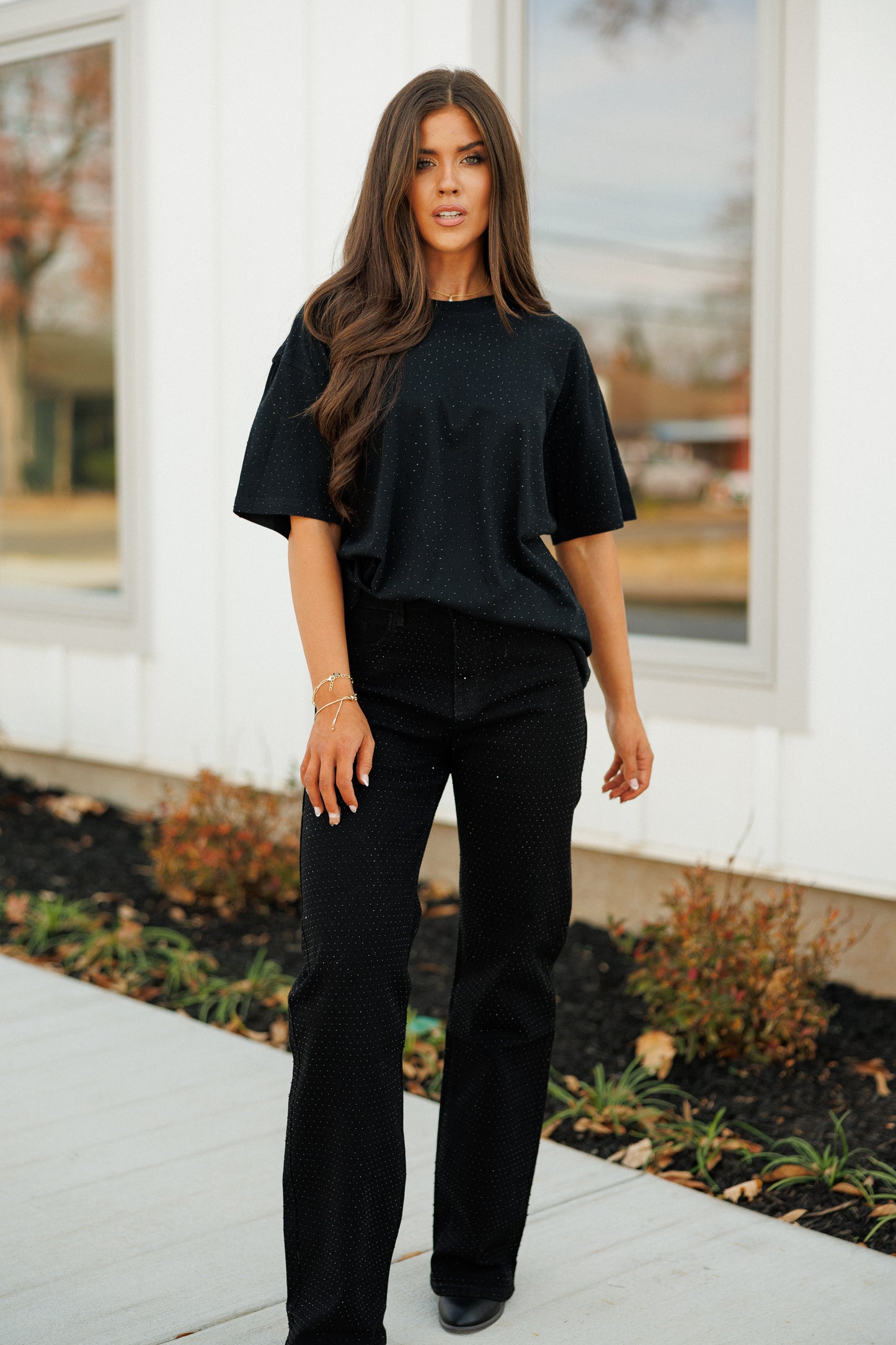 NEW!! "Brooklyn" Acid Wash Rhinestone Tee in Black