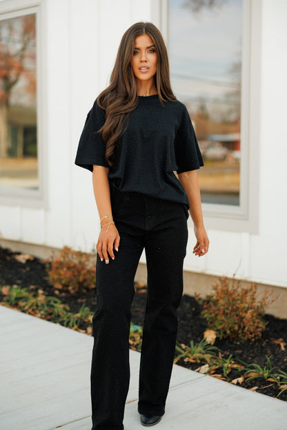 NEW!! "Brooklyn" Acid Wash Rhinestone Tee in Black