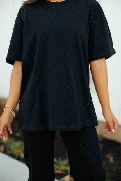 NEW!! "Brooklyn" Acid Wash Rhinestone Tee in Black