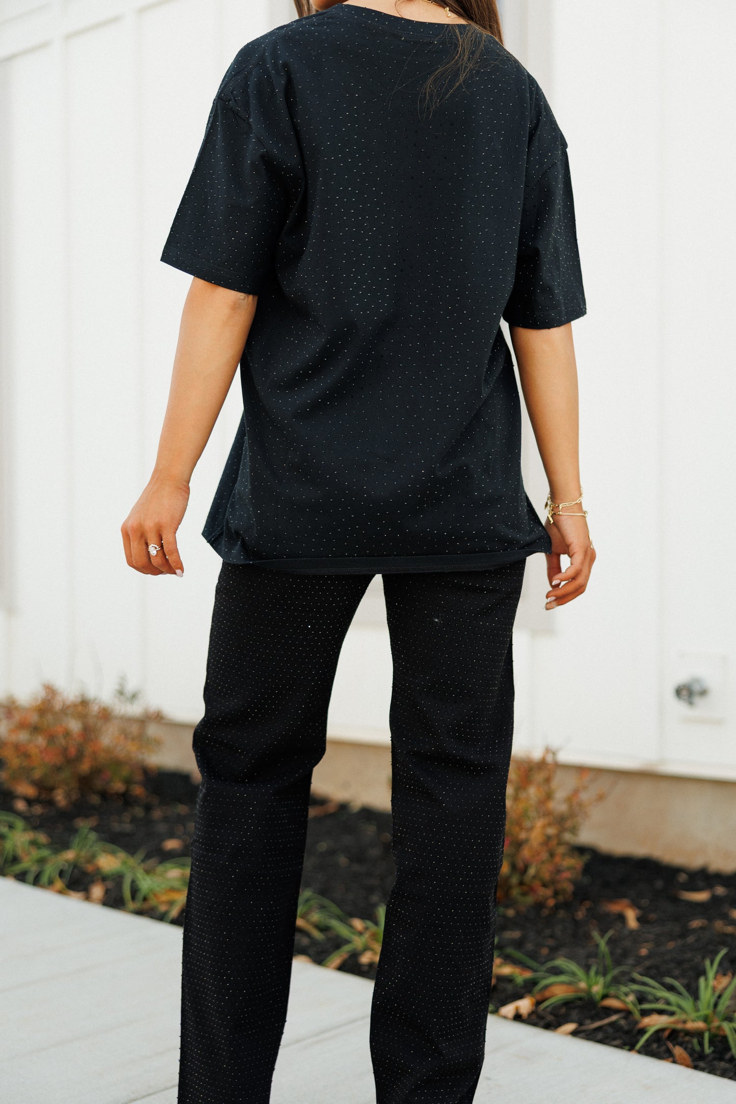 NEW!! "Brooklyn" Acid Wash Rhinestone Tee in Black