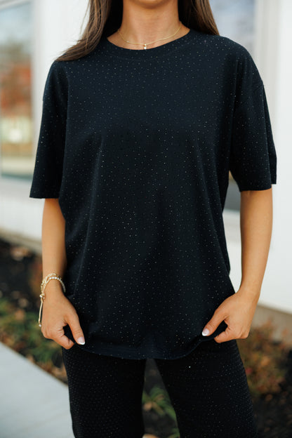 NEW!! "Brooklyn" Acid Wash Rhinestone Tee in Black