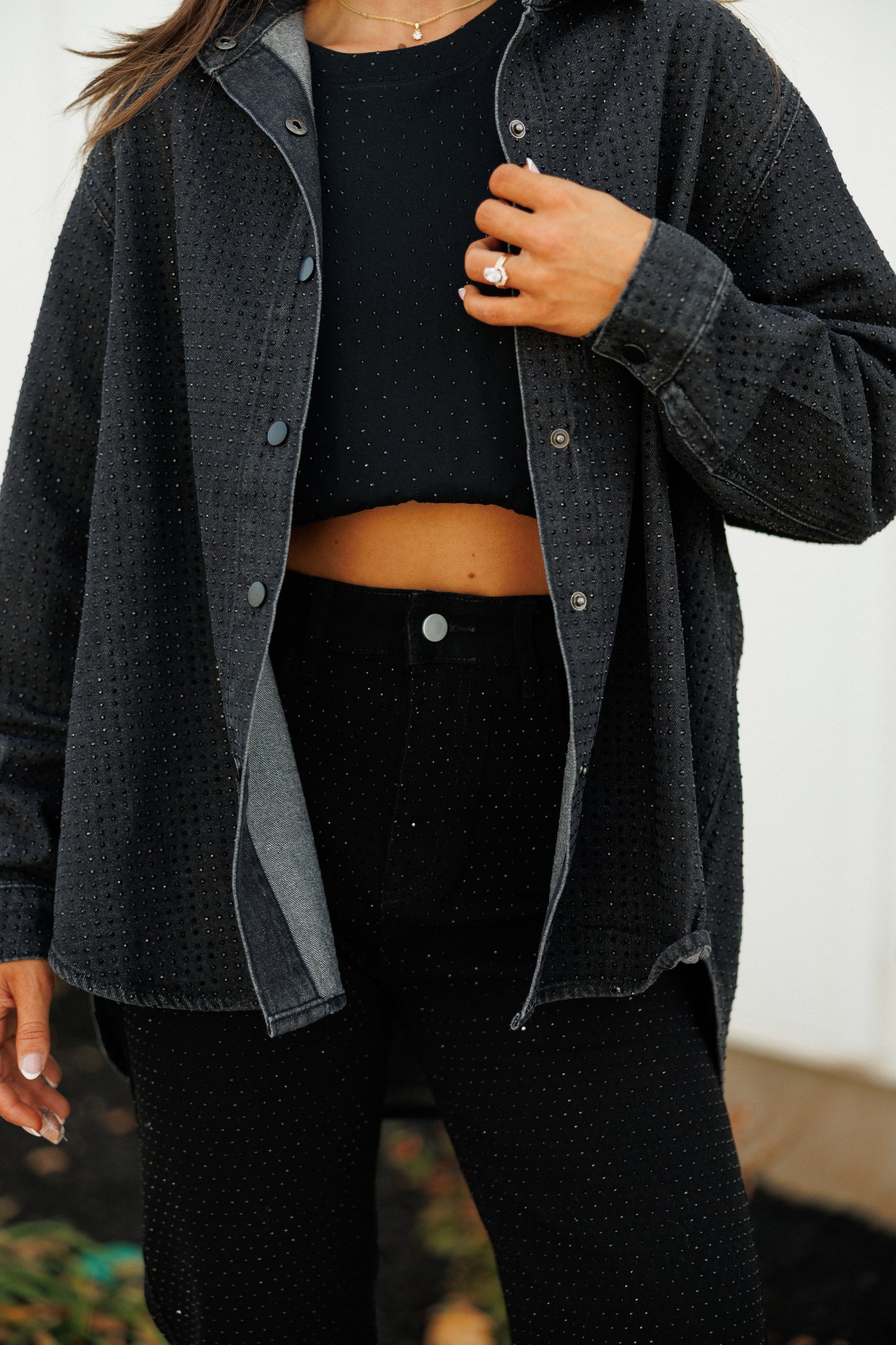 NEW!! "Statement Made" Rhinestone Denim Shacket in Black