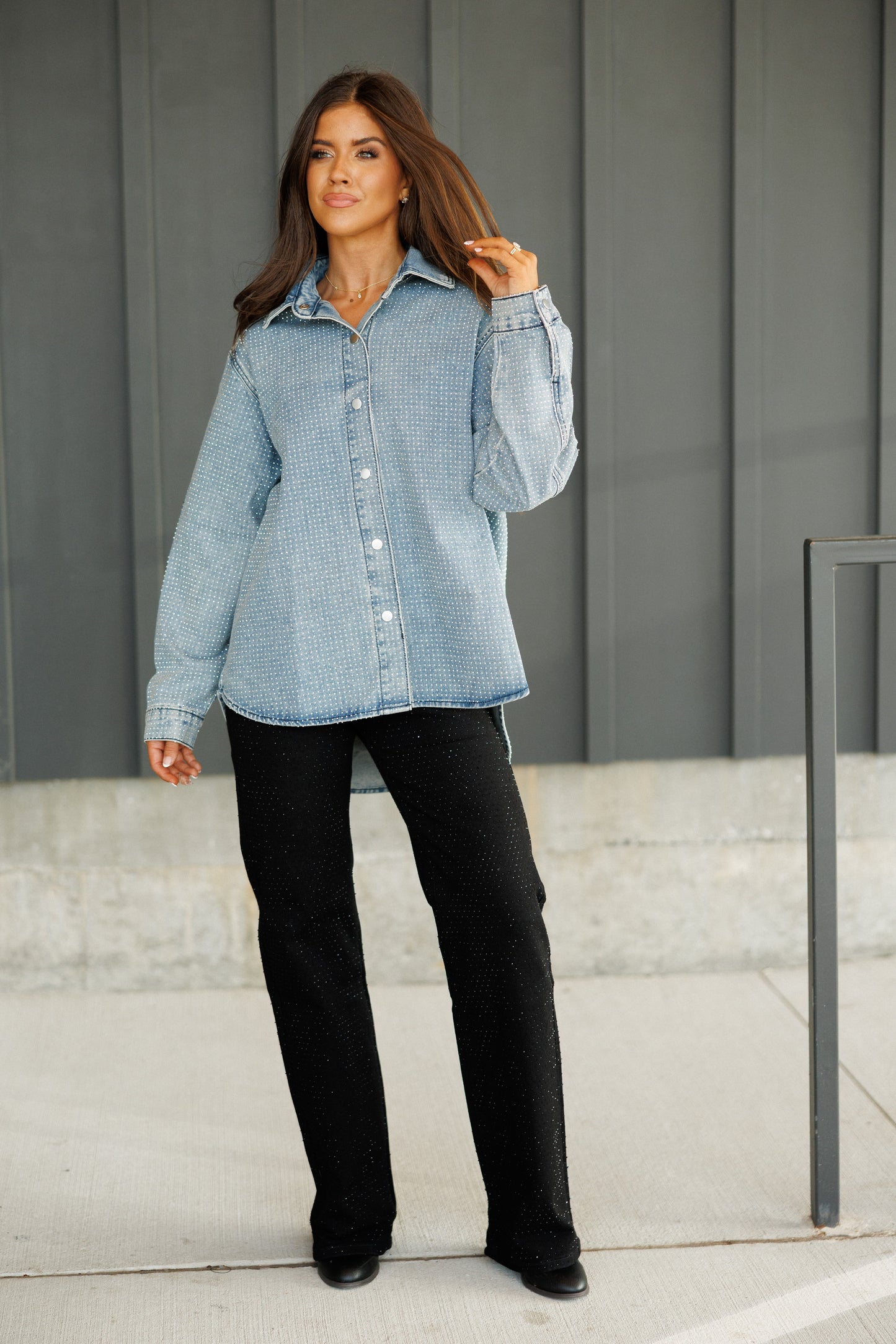 NEW!! "Statement Made" Rhinestone Denim Shacket in Blue