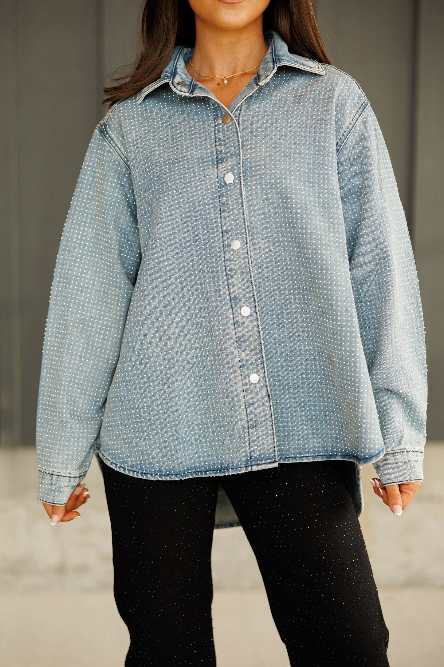NEW!! "Statement Made" Rhinestone Denim Shacket in Blue