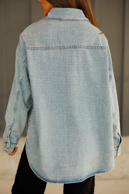 NEW!! "Statement Made" Rhinestone Denim Shacket in Blue