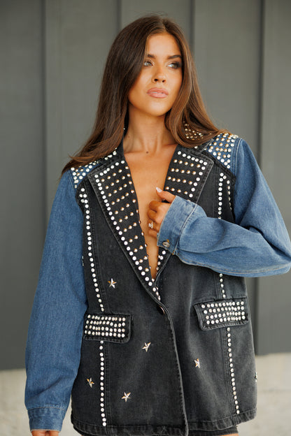 NEW!! "Jackpot" Two Tone Denim Studded Blazer