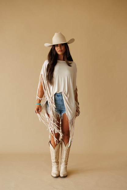 Oversized Fringe Top in Cream