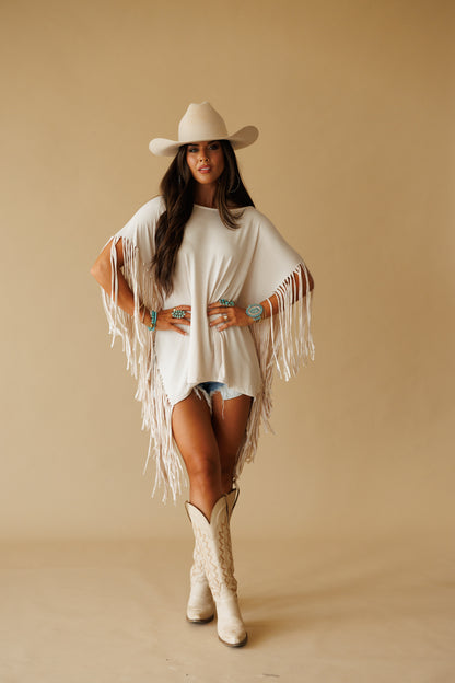 Oversized Fringe Top in Cream