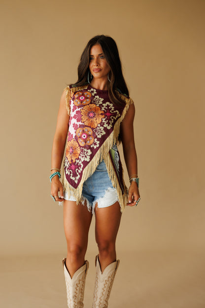Asymmetric Tassel Trim Scarf Top - PREORDER