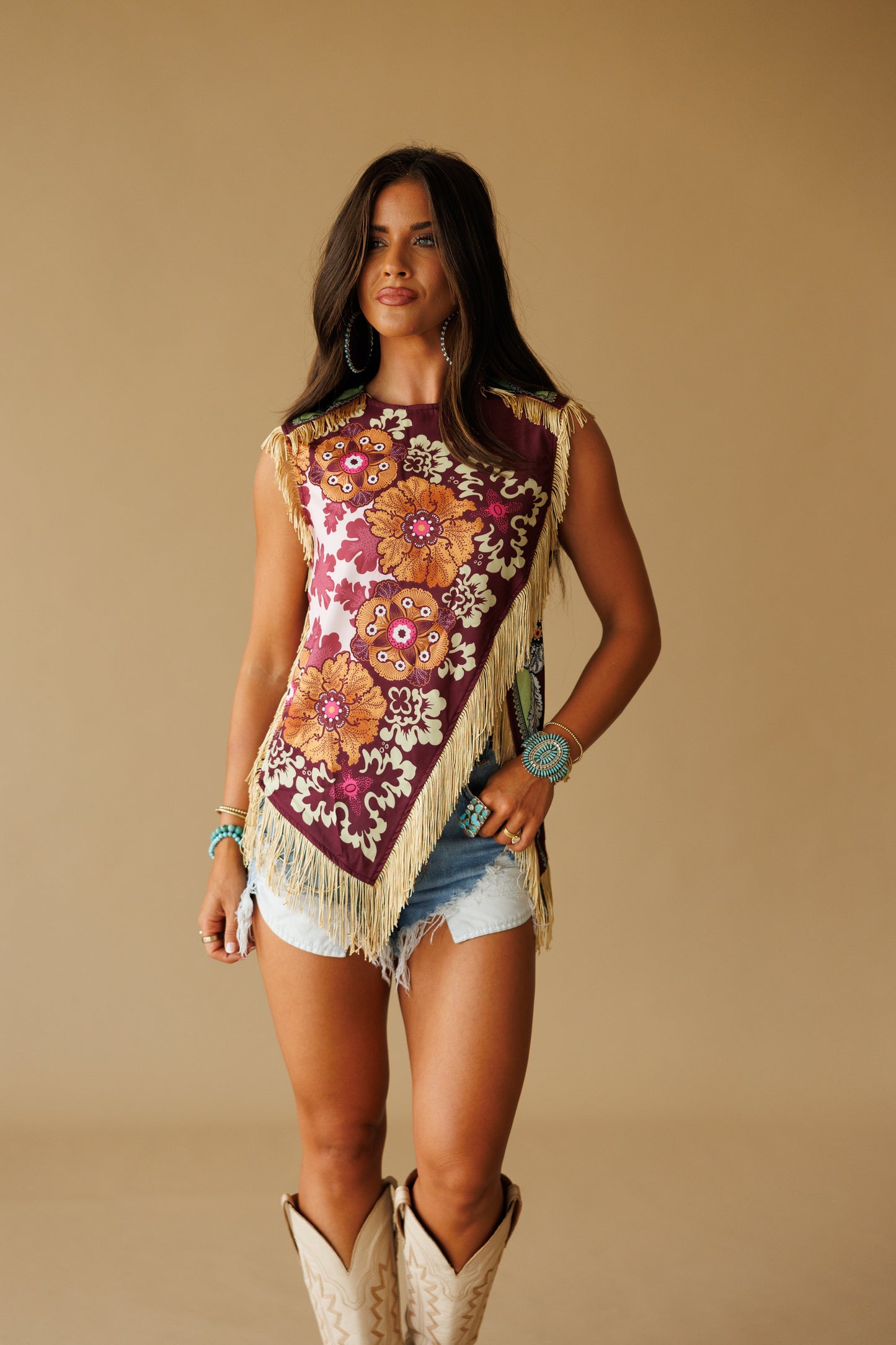 Asymmetric Tassel Trim Scarf Top - PREORDER