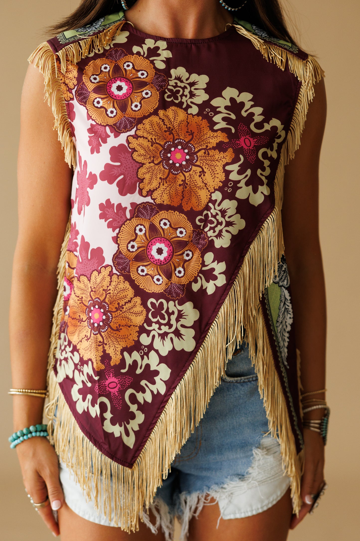 Asymmetric Tassel Trim Scarf Top - PREORDER