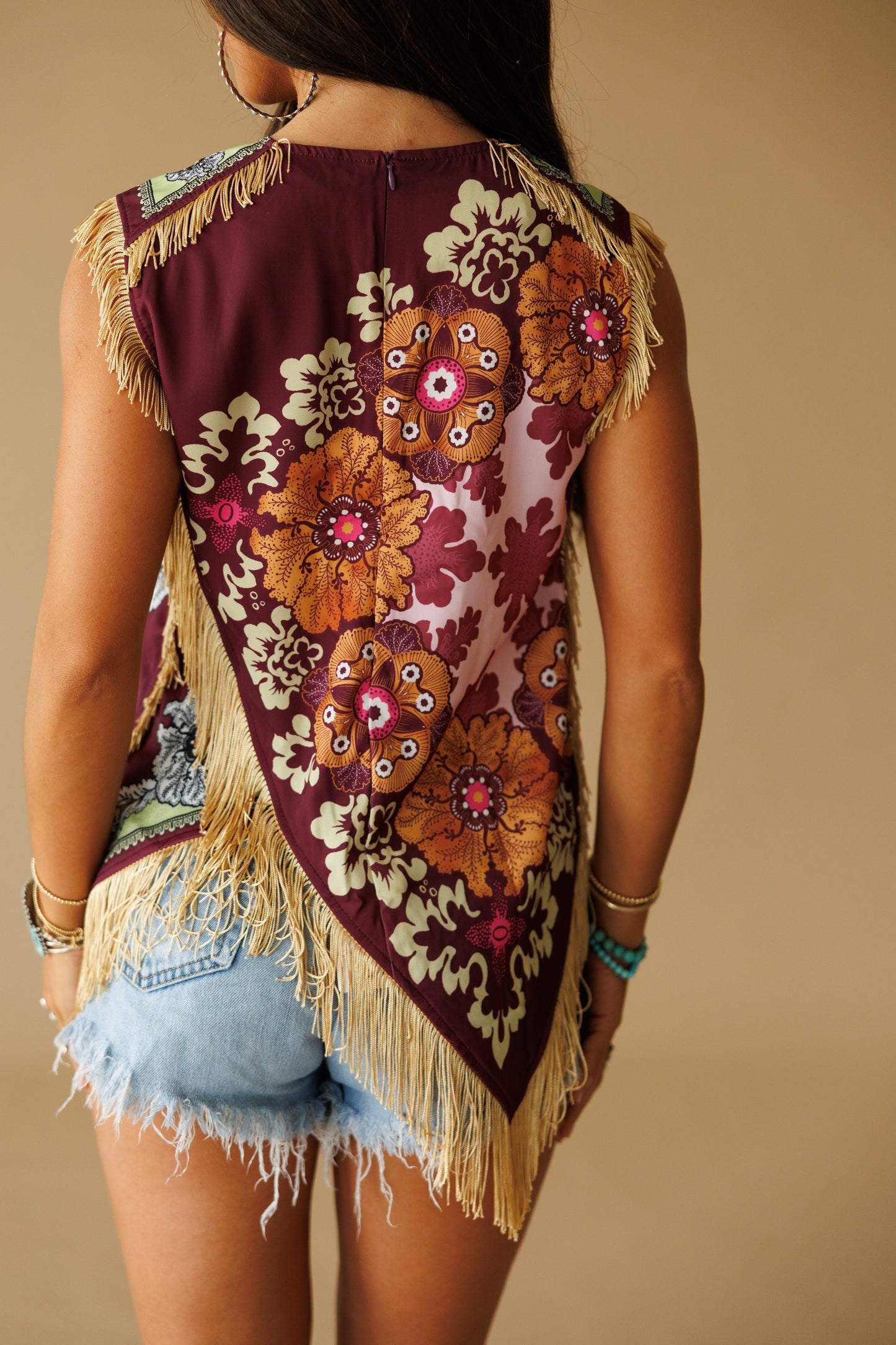 Asymmetric Tassel Trim Scarf Top - PREORDER