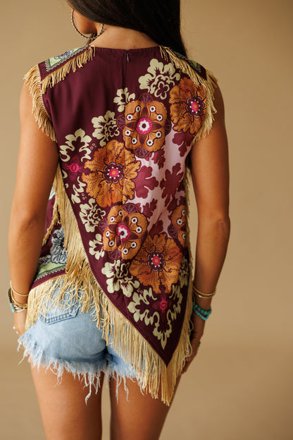 Asymmetric Tassel Trim Scarf Top - PREORDER
