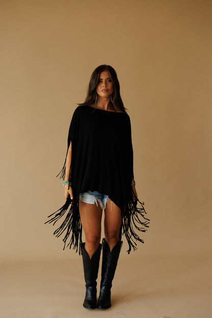 Oversized Fringe Top in Black