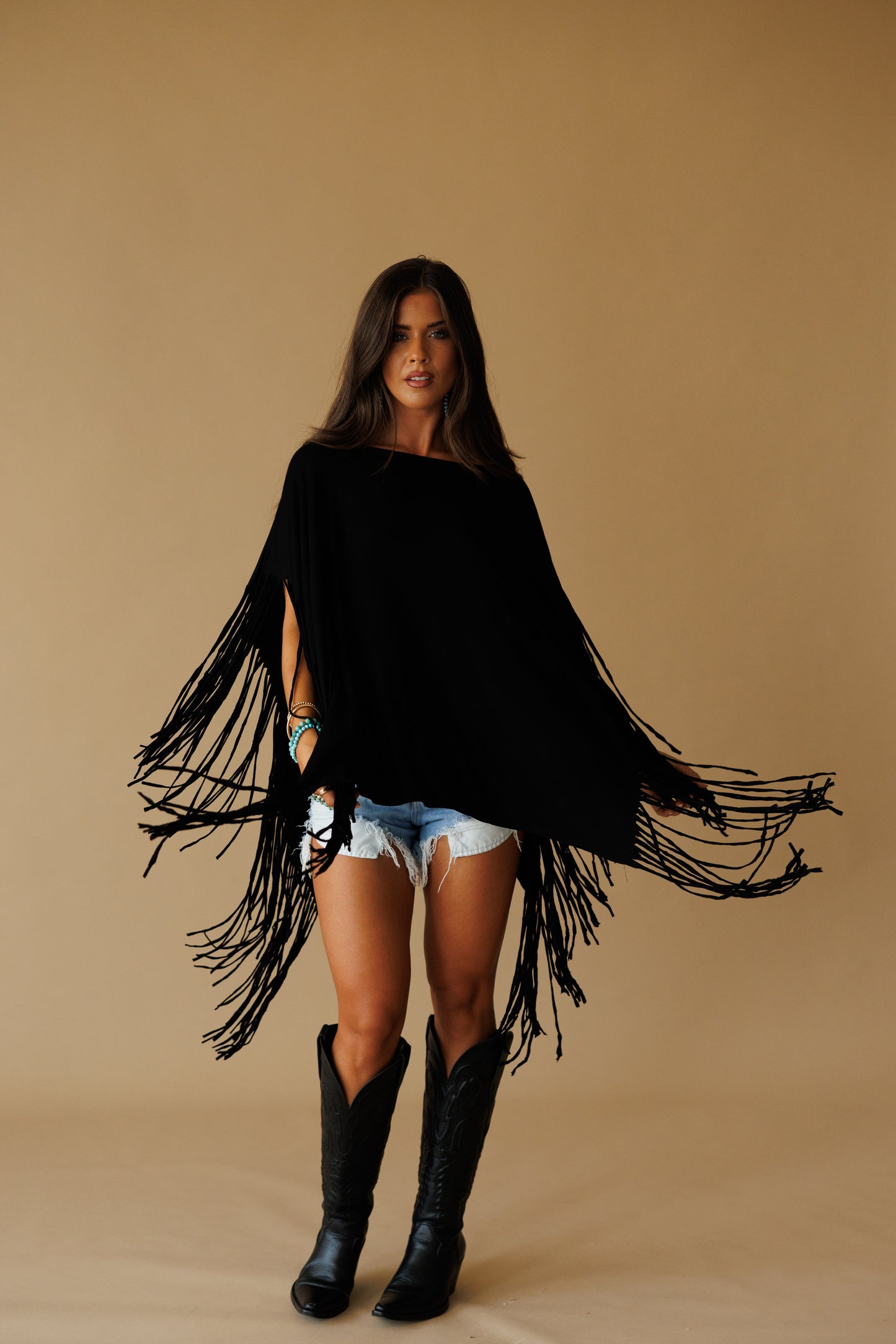 Oversized Fringe Top in Black