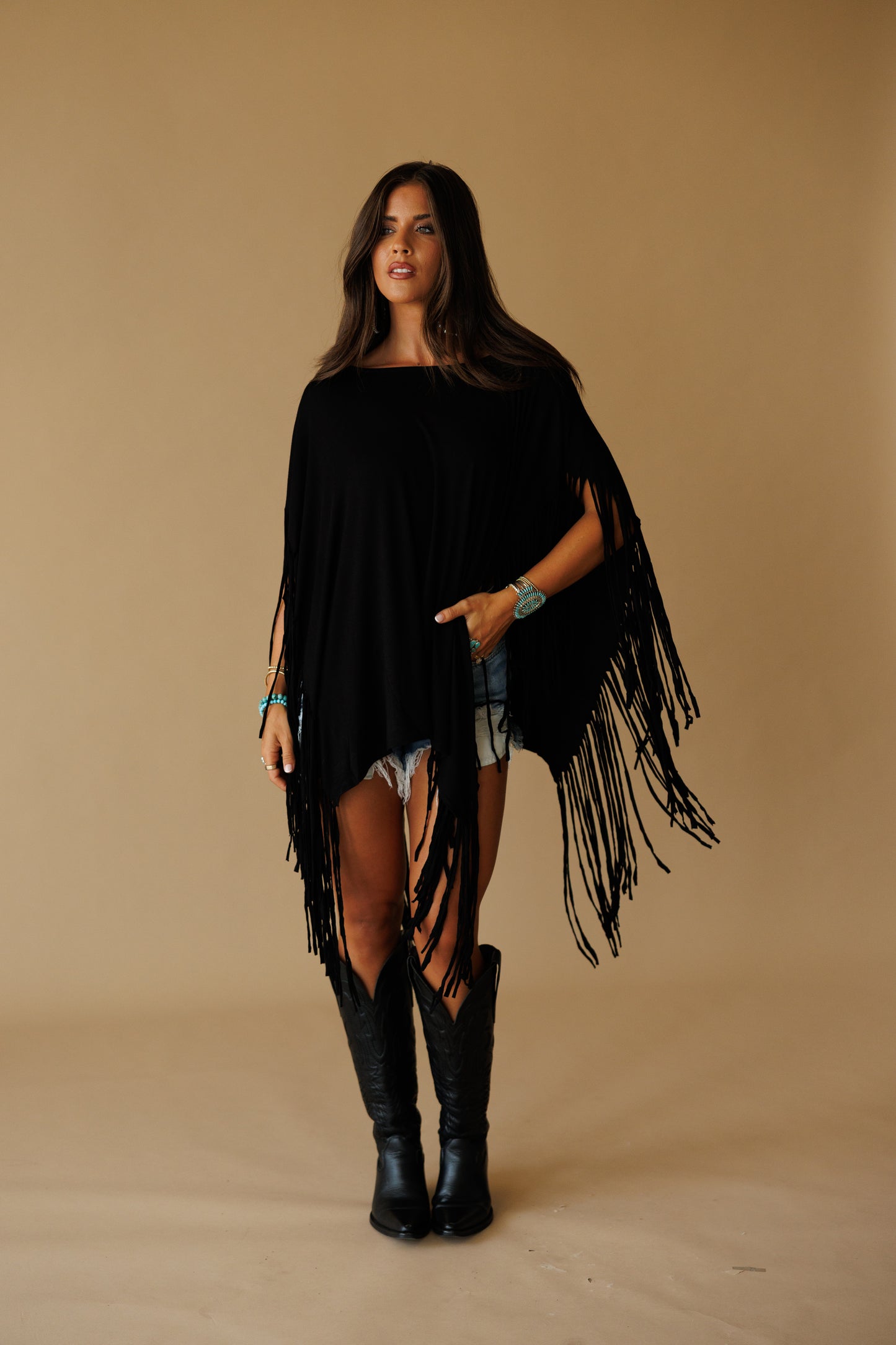 Oversized Fringe Top in Black