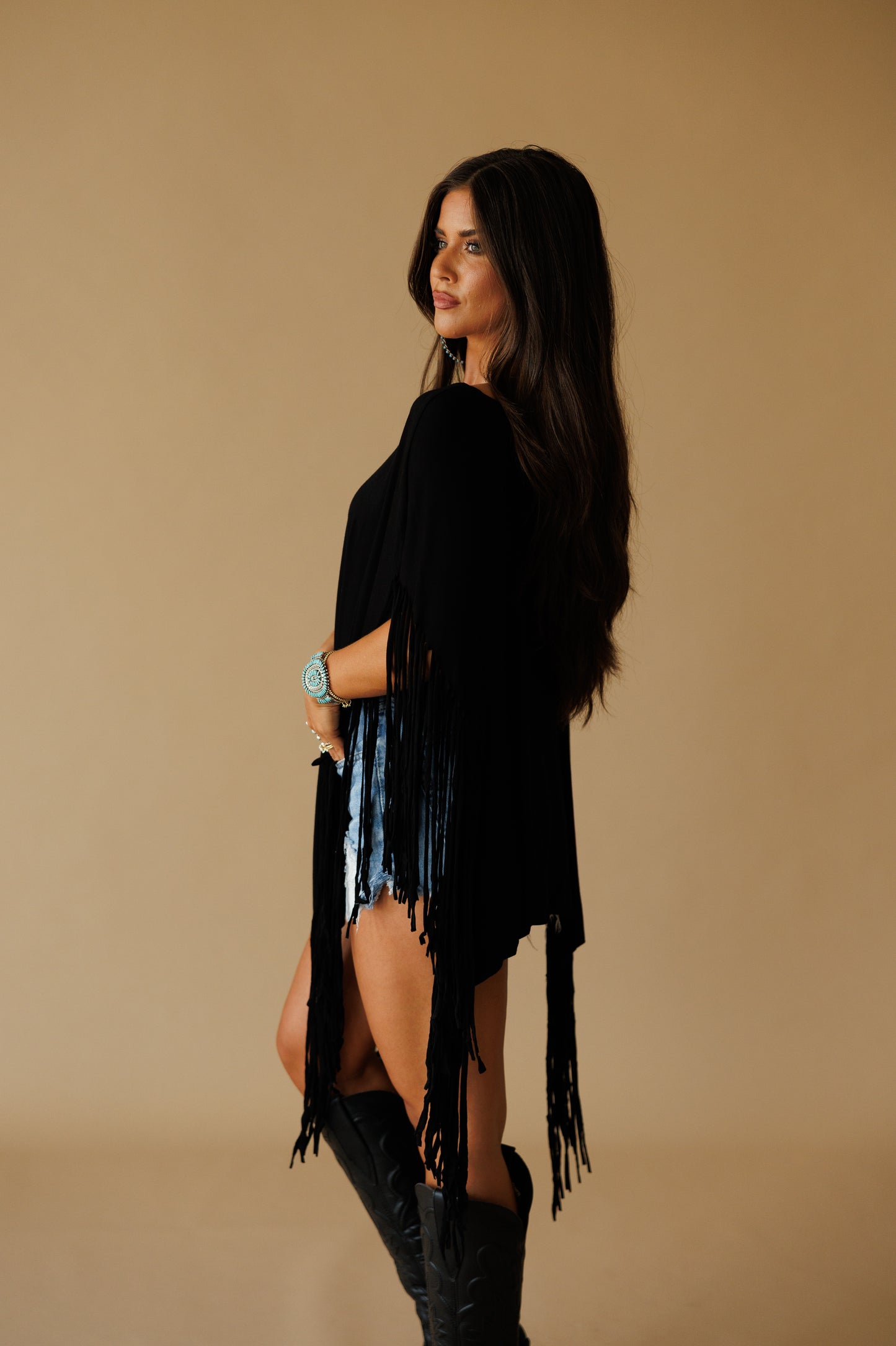 Oversized Fringe Top in Black