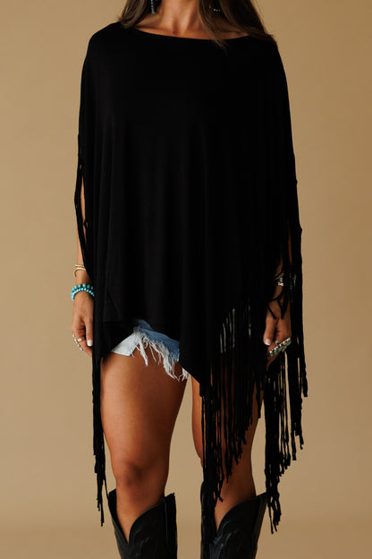 Oversized Fringe Top in Black
