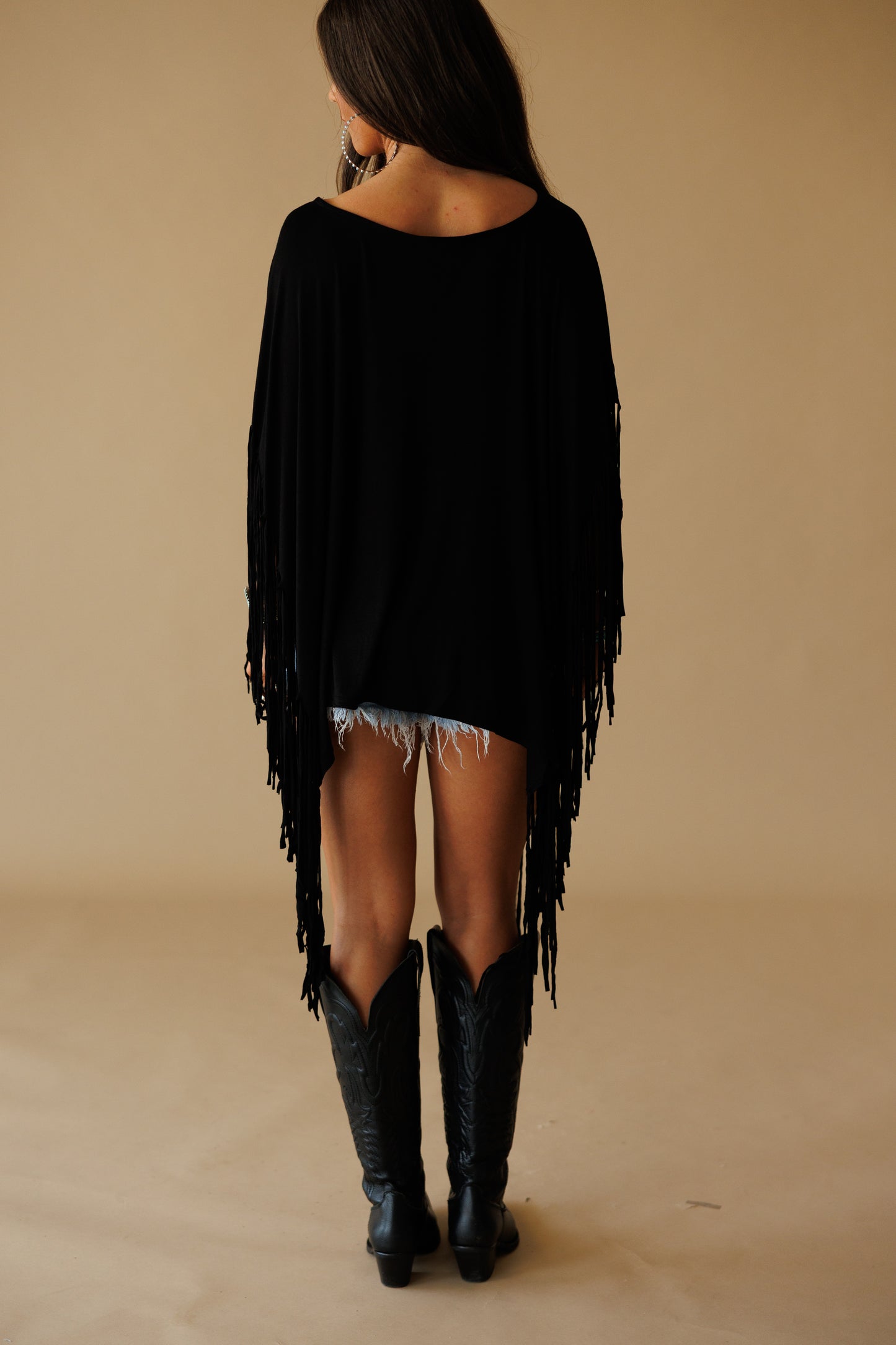 Oversized Fringe Top in Black