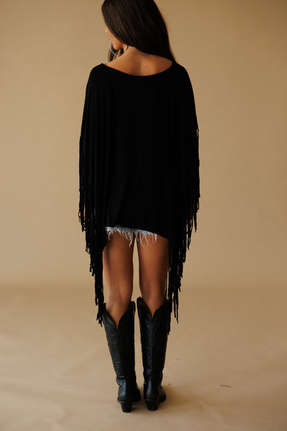 Oversized Fringe Top in Black