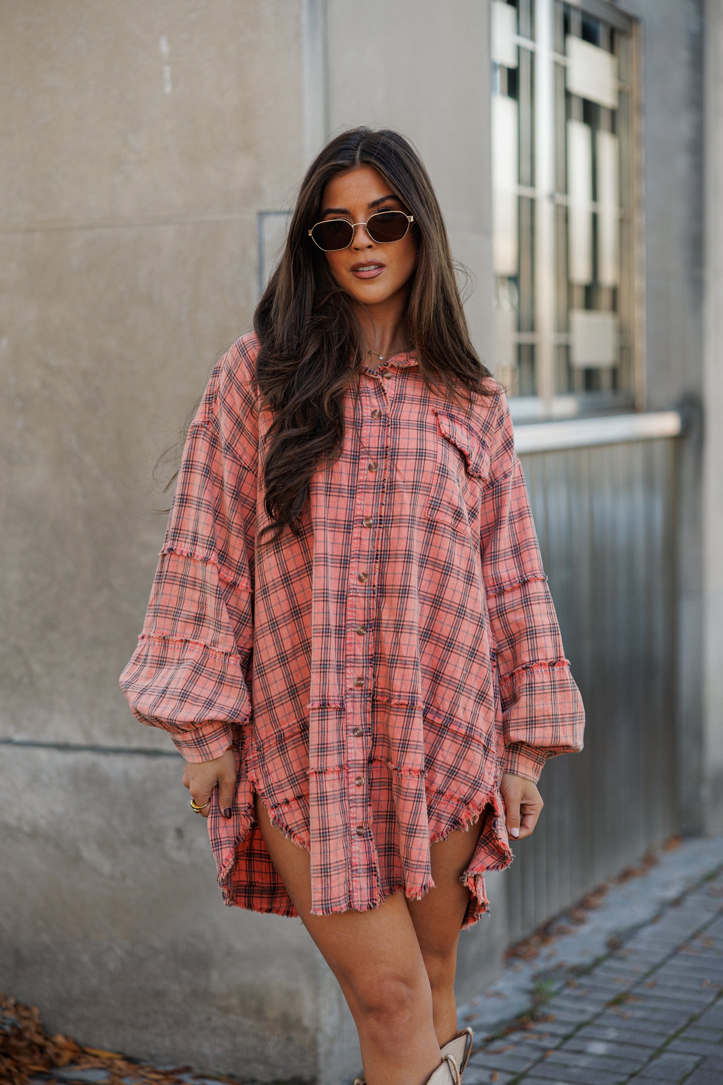 NEW!! Vintage Oversized Plaid Button Down Top