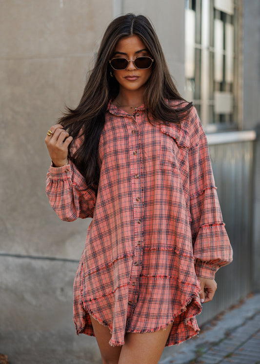 NEW!! Vintage Oversized Plaid Button Down Top