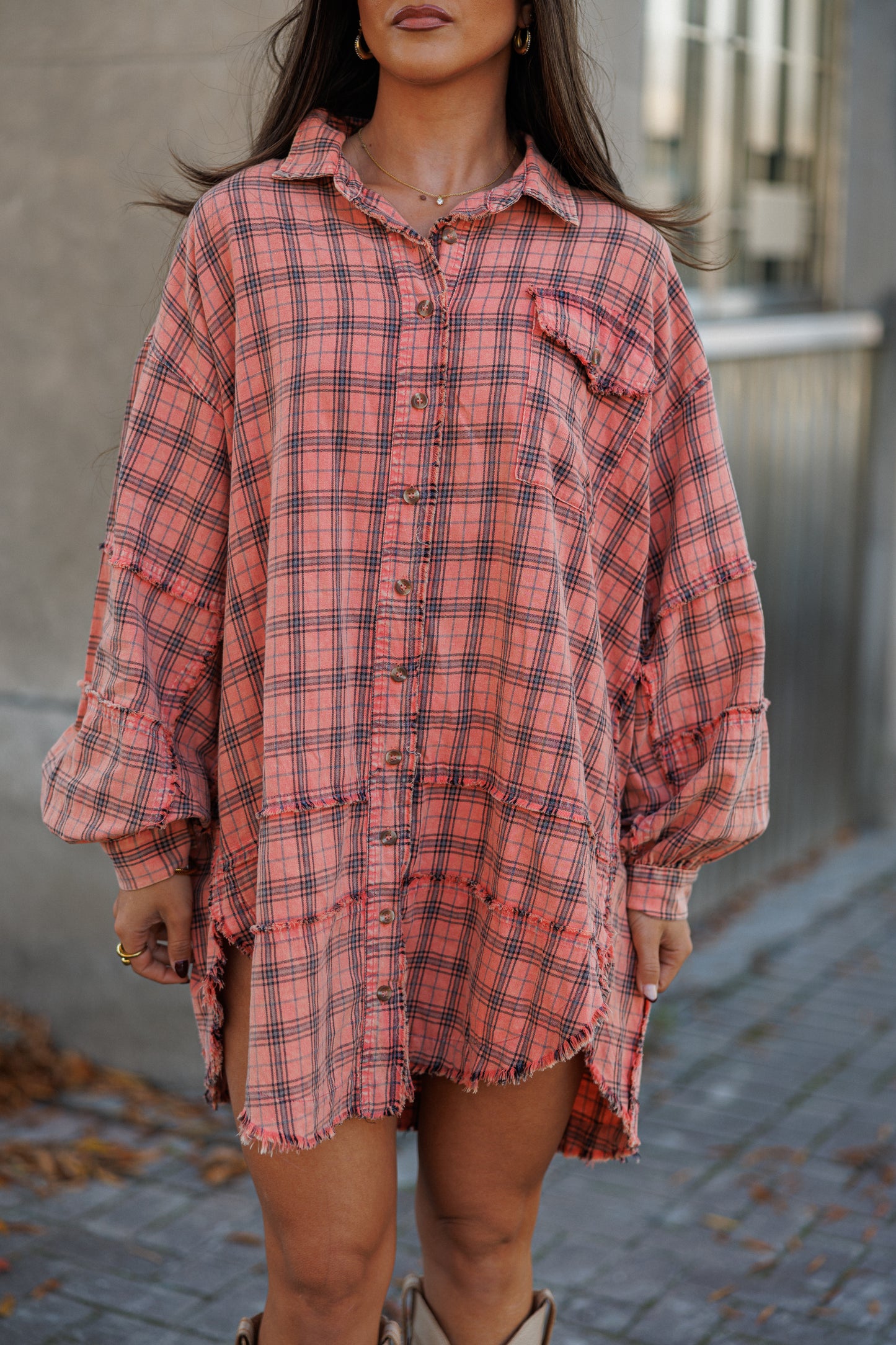 NEW!! Vintage Oversized Plaid Button Down Top