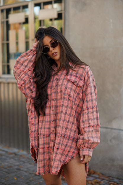 NEW!! Vintage Oversized Plaid Button Down Top