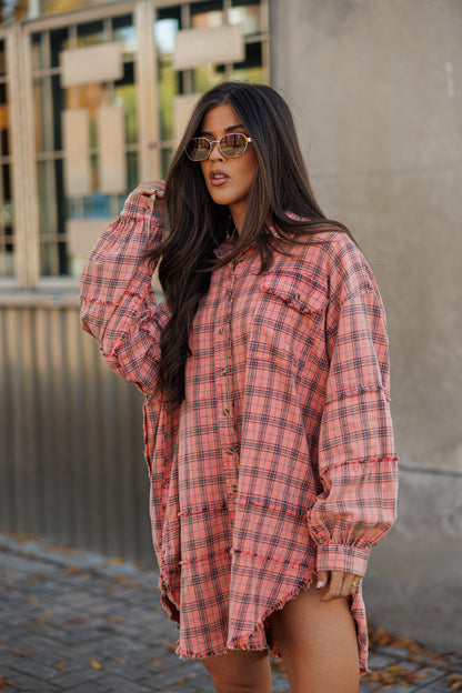 NEW!! Vintage Oversized Plaid Button Down Top