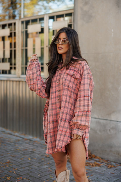 NEW!! Vintage Oversized Plaid Button Down Top