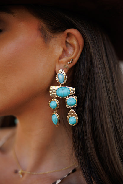 NEW!! Cascais Earrings in Turquoise w/ Gold Backing
