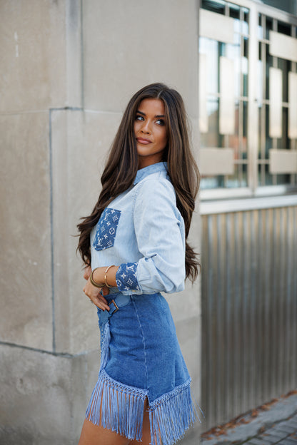 NEW!! Denim Fringe Wrap Skirt