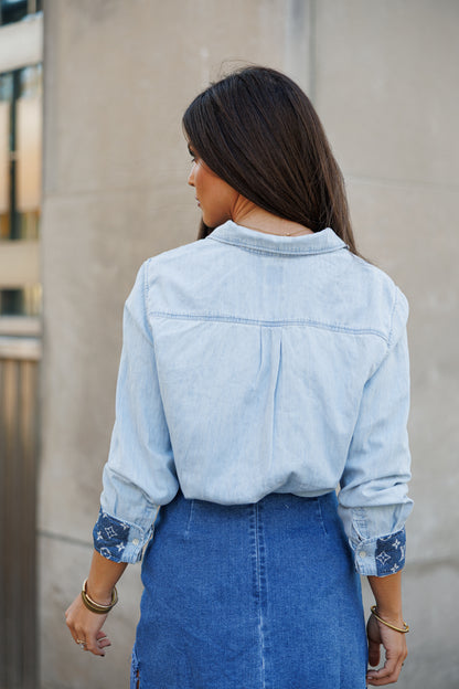 LIMITED EDITION!!  Designer Repurposed Denim Shirt w/ Designer Denim Scarf