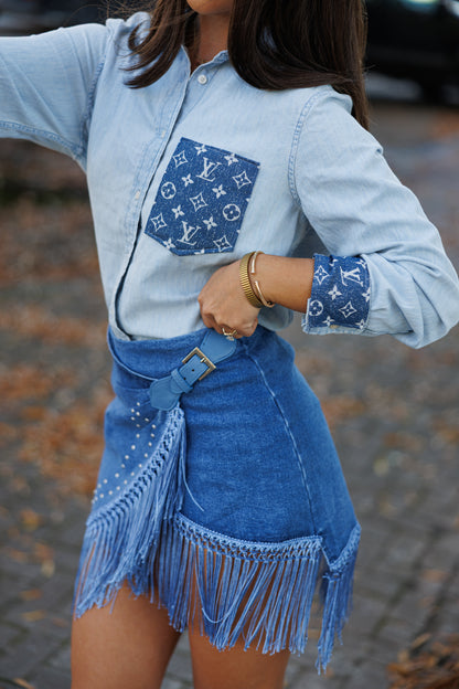 NEW!! Denim Fringe Wrap Skirt