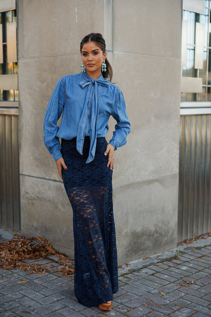 NEW!! "Trendsetter" Lace Maxi Skirt in Navy