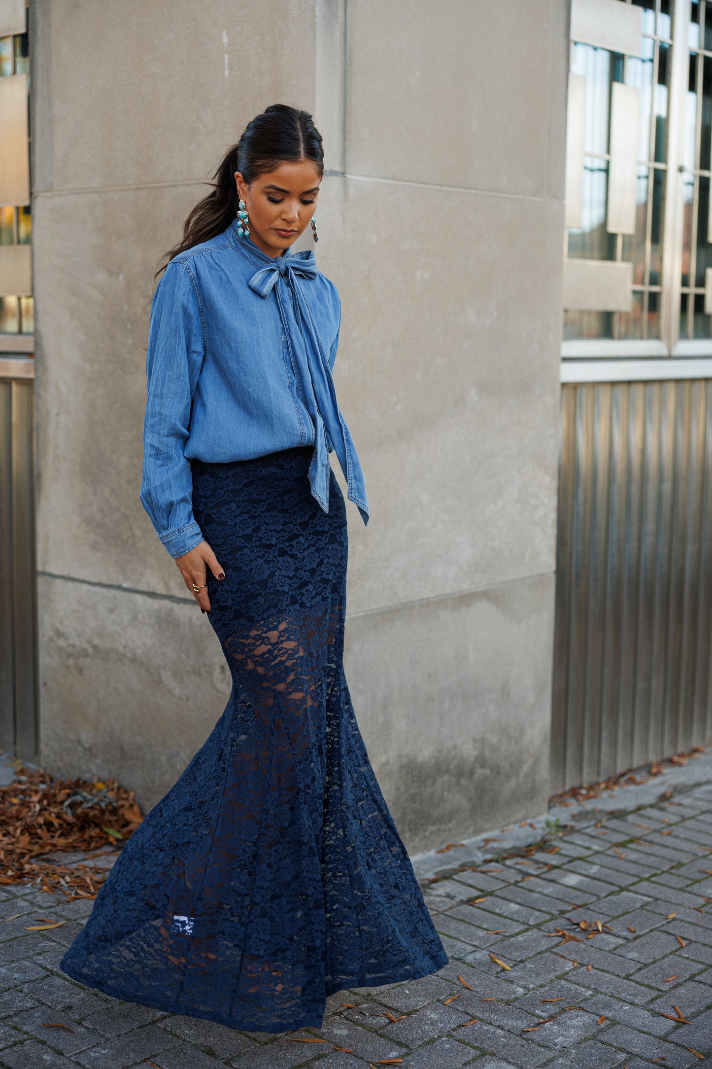 NEW!! "Trendsetter" Lace Maxi Skirt in Navy