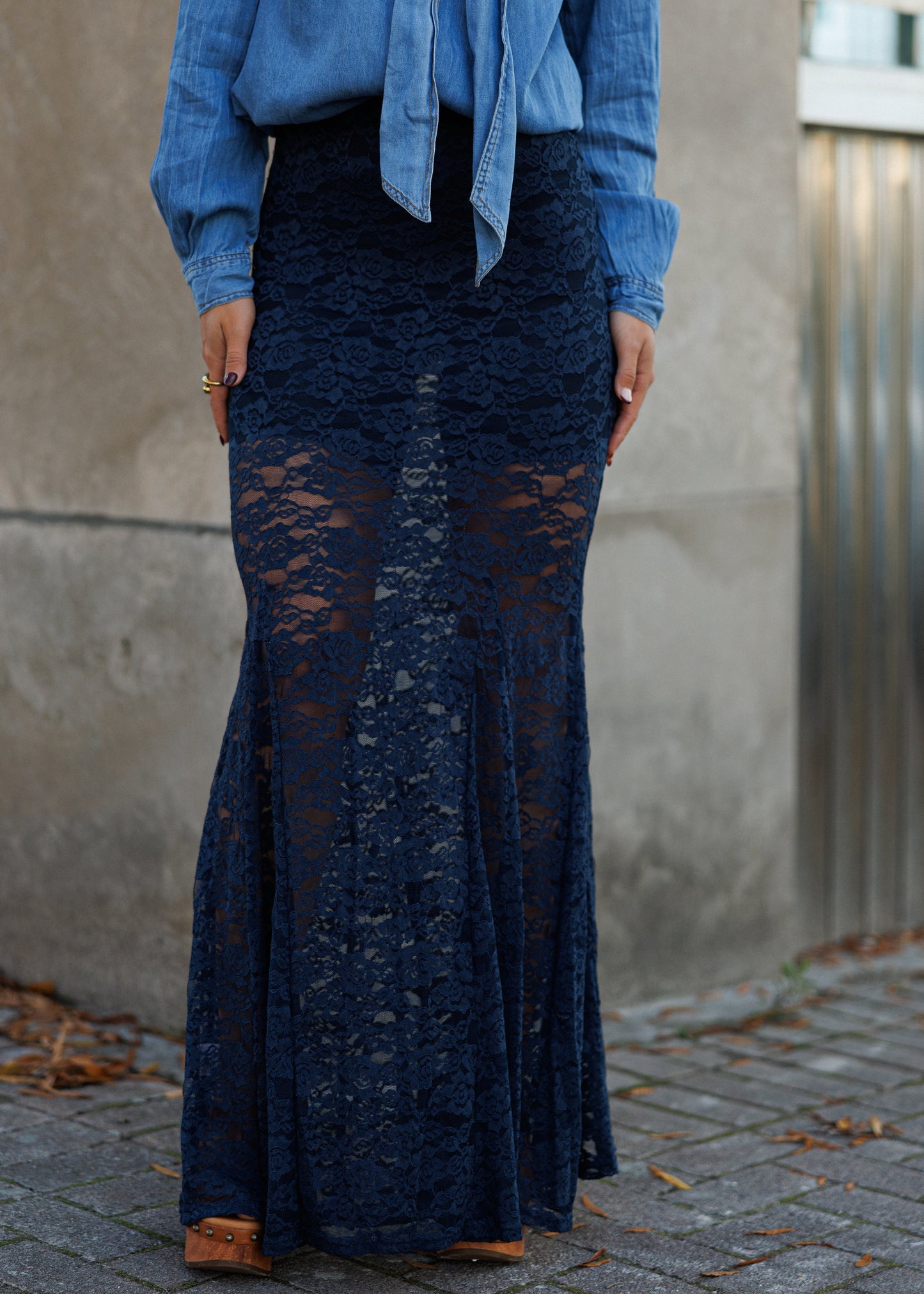 NEW!! "Trendsetter" Lace Maxi Skirt in Navy
