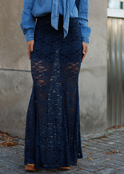 NEW!! "Trendsetter" Lace Maxi Skirt in Navy