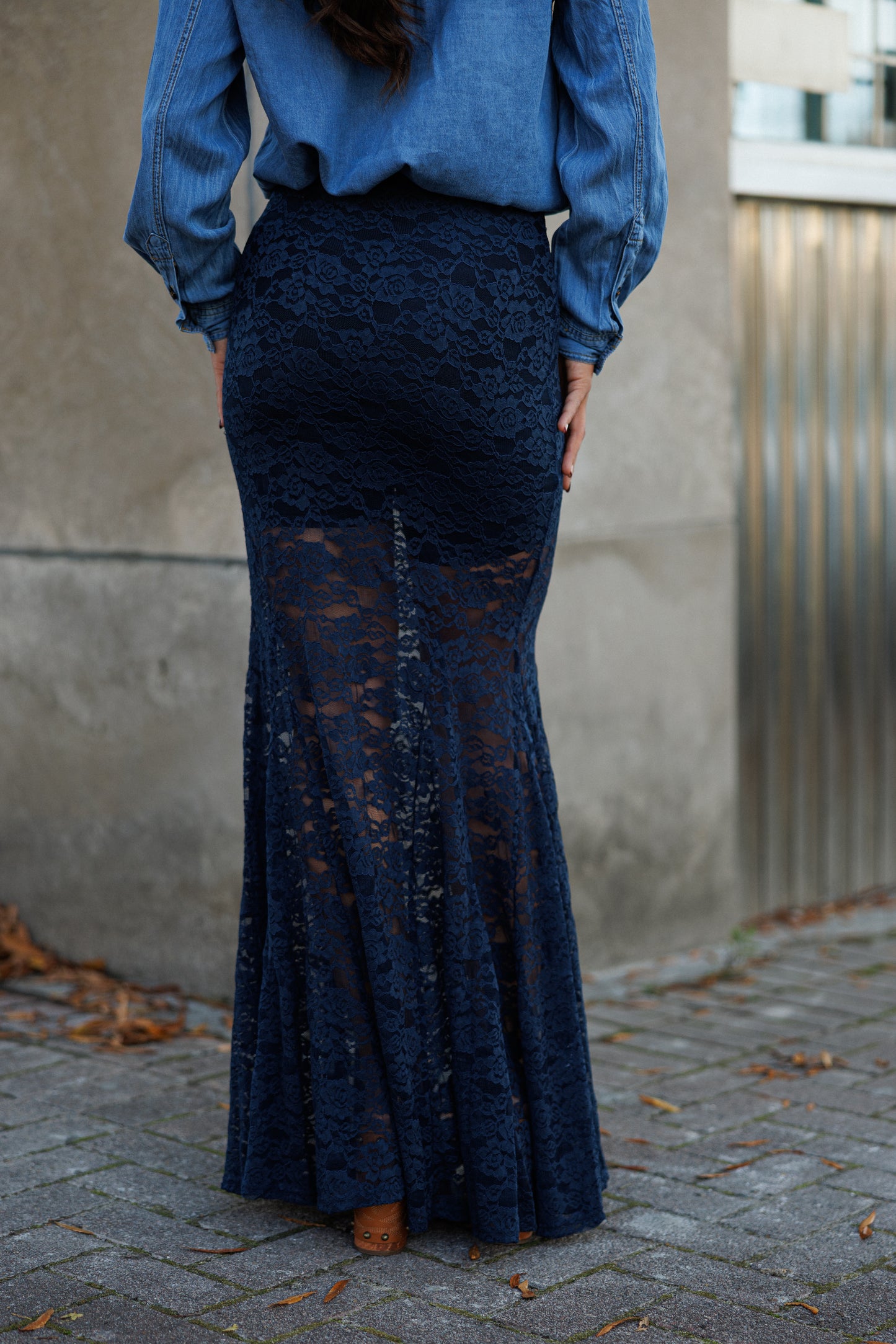 NEW!! "Trendsetter" Lace Maxi Skirt in Navy