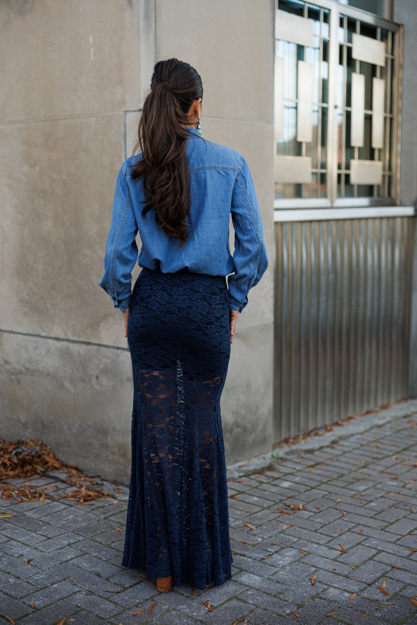 NEW!! "Trendsetter" Lace Maxi Skirt in Navy