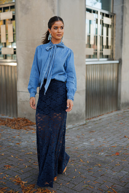 NEW!! "Trendsetter" Lace Maxi Skirt in Navy