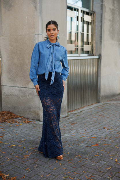 NEW!! "Trendsetter" Lace Maxi Skirt in Navy