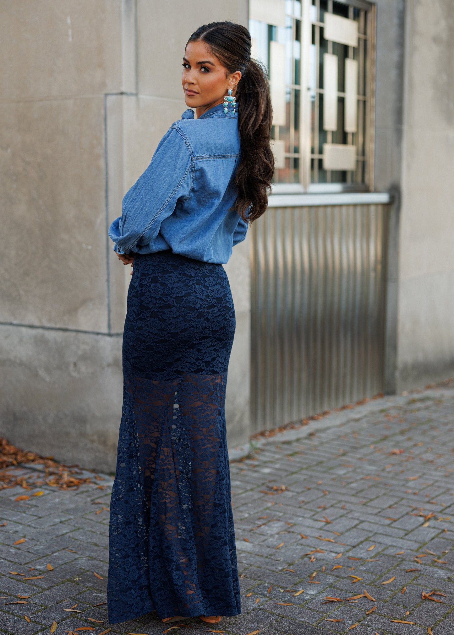 NEW!! "Trendsetter" Lace Maxi Skirt in Navy