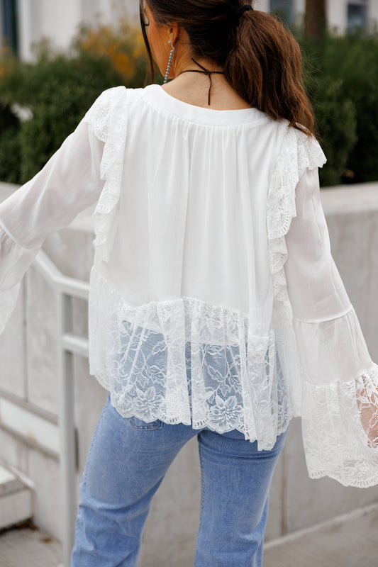 NEW!! "Canyon" Lace Trim Top in White