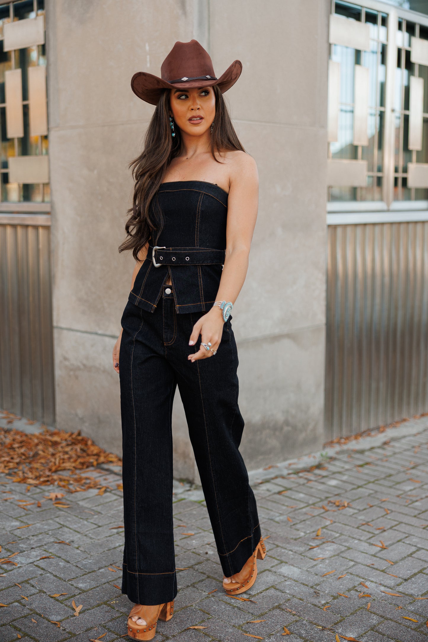 NEW!! Contract Stitch Denim Crop Top