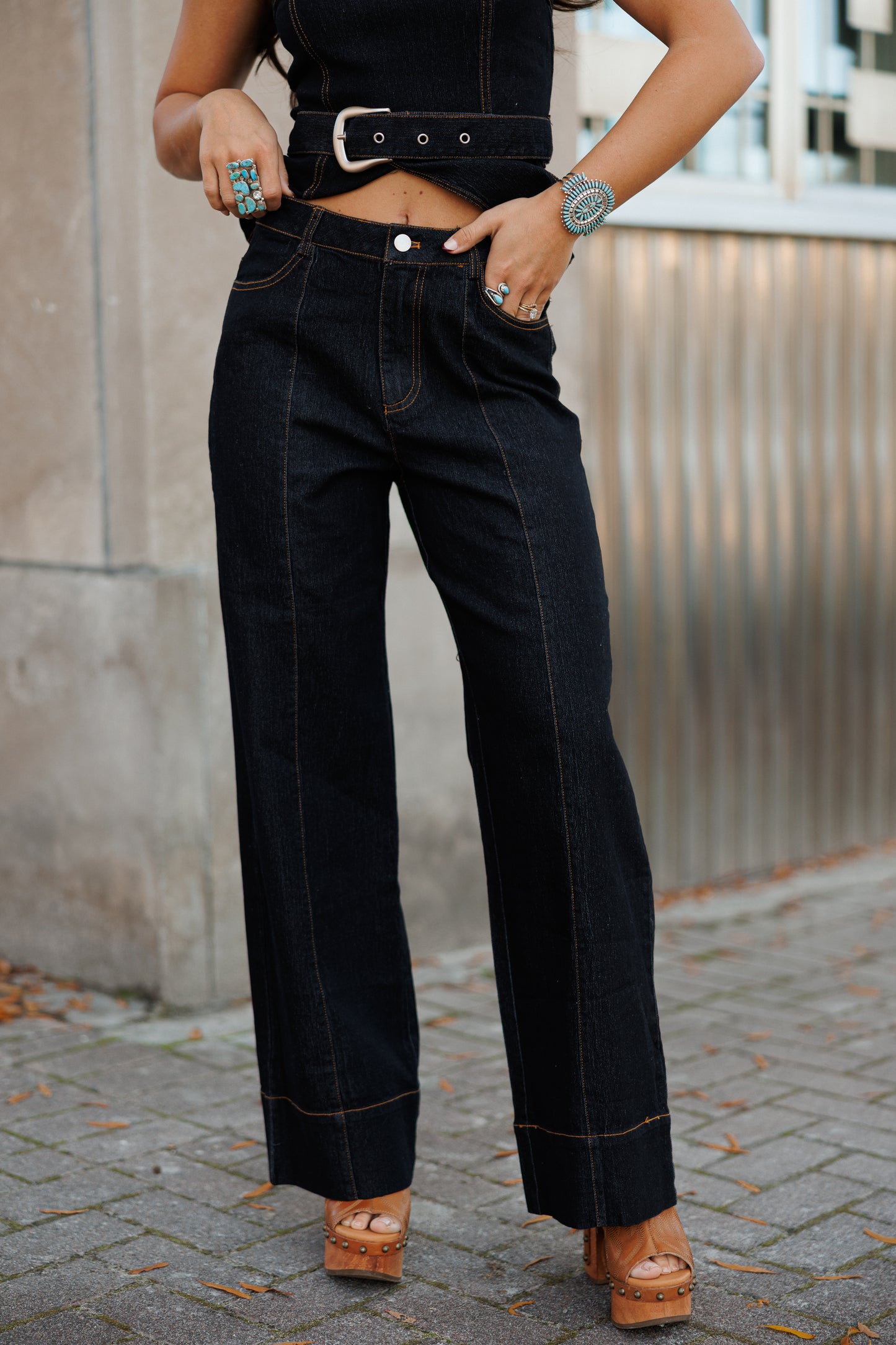 NEW!! High Waisted Contrast Stitch Jeans