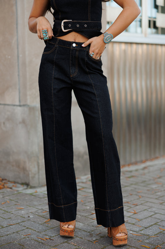 NEW!! High Waisted Contrast Stitch Jeans